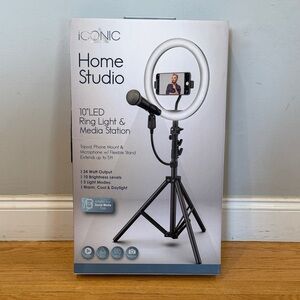 ICONIC Home Studio 10" LED Ring Light & Media Station - Black